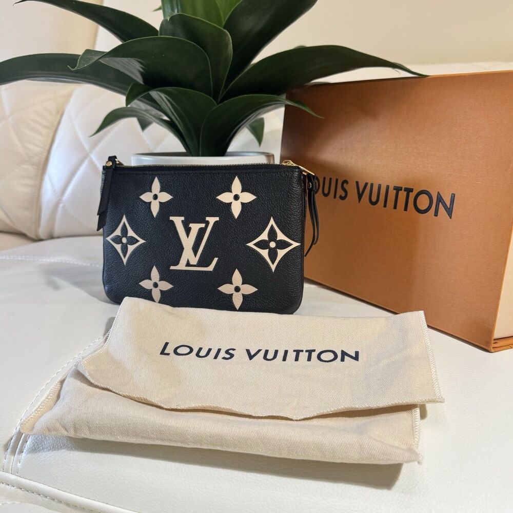 Louis Vuitton Black Monogram Double Zip Crossbody Pouch Adjustable Strap Box
